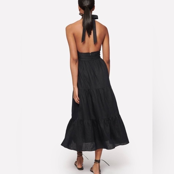 CAMI NYC Elvita linen Dress black cut-out halter neck midi 2 NWT - Picture 3 of 12
